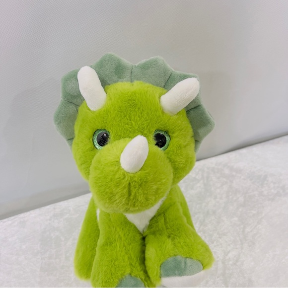 Dinosaur Triceratops Plush Green White Shinny Glitter Eyes Stuffed Animals - Picture 3 of 7